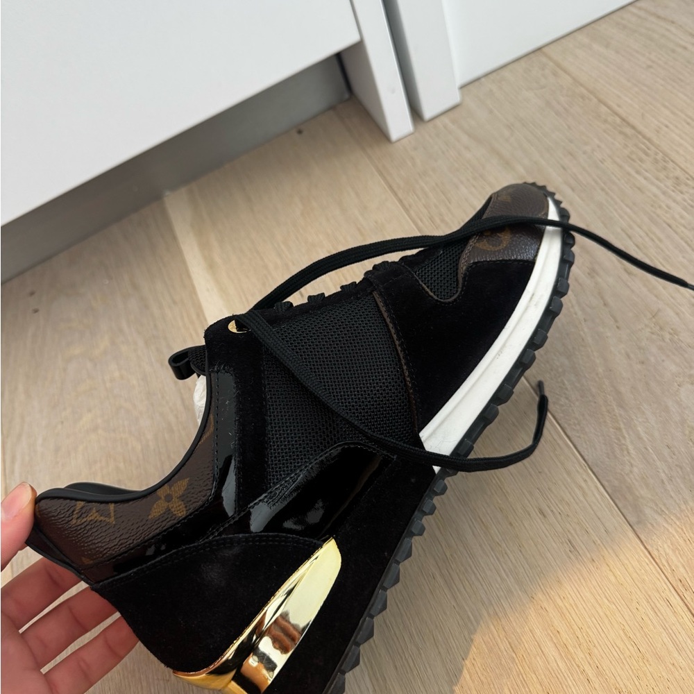 Louis Vuitton Black and Brown Women's Runner with Gold Heel Accent